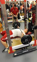 Adam Replogle benched 225 pounds 38 times, which matched the highest total from the 2013 NFL Combine.