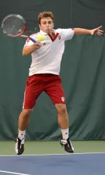 Freshman Daniel Bednarczyk scored victories at two doubles and five singles for the Hoosiers in his first Big Ten match.