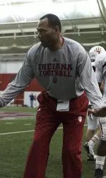 Co-defensive coordinator and linebackers coach William Inge at his first practice on Thursday.