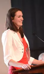 Senior Linda Rubene bids farewell at the IU women's basketball awards banquet on April 14.
