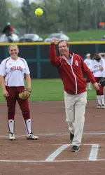 Andy Mohr throws out the first pitch during the dedication game for Andy Mohr Field.