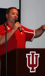 Head coach Kevin Wilson talking to the crowd at Ceruti's on Tuesday in Fort Wayne.