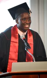 Victor Oladipo spoke on behalf of Indiana's graduating student-athletes at an open house in the Henke Hall of Champions on Saturday, May 4.
