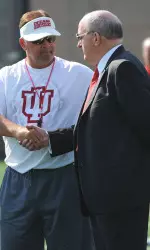 IU President Michael A. McRobbie visited practiced on Tuesday.