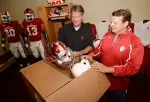New helmets for Indiana University's football team started to arrive today at Memorial Stadium.