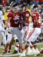 Greg Heban (9) celebrates following one of his two interceptions on Saturday.