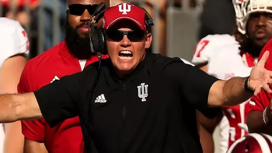COLUMBUS, OH - OCTOBER 06, 2018 - Indiana Hoosiers Head Coach Tom Allen during the game between the Ohio State Buckeyes and the Indiana Hoosiers at Ohio Stadium in Columbus, OH. Photo By Craig Bisacre/Indiana Athletics