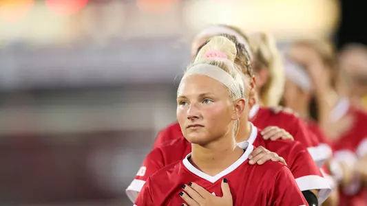 BLOOMINGTON, IN - OCTOBER 05, 2018 - Defender Justine Lynn #29 of the Indiana Hoosiers during the game against the Wisconsin Badgers and the Indiana Hoosiers at Bill Armstrong Stadium in Bloomington, IN. Photo By Rose Bythrow/Indiana Athletics