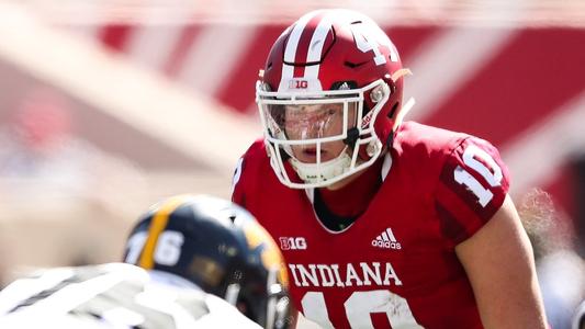 BLOOMINGTON, IN - OCTOBER 13, 2018 - linebacker Thomas Allen #44 of the Indiana Hoosiers during the game between the Iowa Hawkeyes and the Indiana Hoosiers at Memorial Stadium in Bloomington, IN. Photo By  Craig Bisacre/Indiana Athletics
