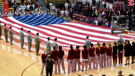 American flag Simon Skjodt Assembly Hall