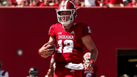 BLOOMINGTON, IN - SEPTEMBER 15, 2018 - quarterback Peyton Ramsey #12 of the Indiana Hoosiers  during the game against the Ball State Cardinals and the Indiana Hoosiers at Memorial Stadium in Bloomington, IN. Photo By Lydia Knoll/Indiana Athletics