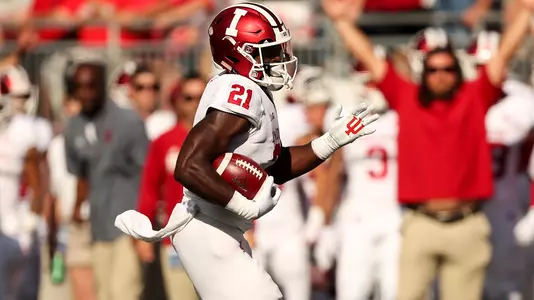 COLUMBUS, OH - OCTOBER 06, 2018 - running back Stevie Scott #21 of the Indiana Hoosiers during the game between the Ohio State Buckeyes and the Indiana Hoosiers at Ohio Stadium in Columbus, OH. Photo By Craig Bisacre/Indiana Athletics
