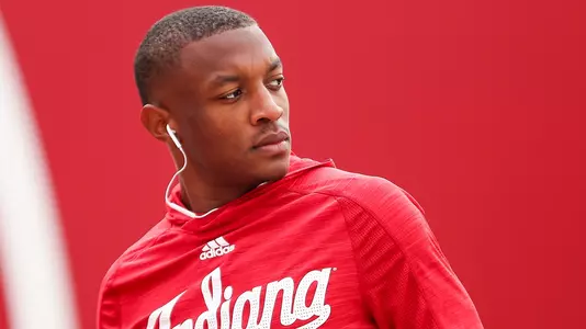 BLOOMINGTON, IN - OCTOBER 13, 2018 - wide receiver J-Shun Harris II #5 of the Indiana Hoosiers before the game between the Iowa Hawkeyes and the Indiana Hoosiers at Memorial Stadium in Bloomington, IN. Photo By  Carter Waldron/Indiana Athletics