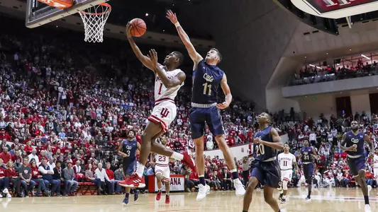 BLOOMINGTON, IN - NOVEMBER 09, 2018 - Guard Aljami Durham #1 of the Indiana Hoosiers during the game against the Montana State Bobcats and the Indiana Hoosiers at Simon Skjodt Assembly Hall in Bloomington, IN. Photo By John Sims/Indiana Athletics