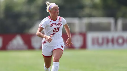 BLOOMINGTON, IN - AUGUST 19, 2018 - Defender Justine Lynn #29 of the Indiana Hoosiers  during the game against the Miami University RedHawks and the Indiana Hoosiers at Bill Armstrong Stadium in Bloomington, IN. Photo By Craig Bisacre/Indiana Athletics