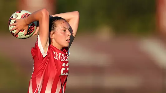 BLOOMINGTON, IN - SEPTEMBER 13, 2018 - Defender Madeline Carlson #23 of the Indiana Hoosiers during the game between the Michigan Wolverines and the Indiana Hoosiers at Bill Armstrong Stadium in Bloomington, IN. Photo By Rose Bythrow/ Indiana Athletics