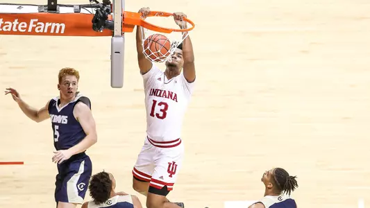 BLOOMINGTON, IN - NOVEMBER 23, 2018 - Forward Juwan Morgan #13 of the Indiana Hoosiers during the game between the UC Davis Aggies and the Indiana Hoosiers at Simon Skjodt Assembly Hall in Bloomington, IN. Photo By Amelia Herrick/Indiana Athletics