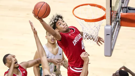 BLOOMINGTON, IN - NOVEMBER 06, 2018 - Forward Jake Forrester #4 of the Indiana Hoosiers during the game against the Chicago State Cougars and the Indiana Hoosiers at Simon Skjodt Assembly Hall in Bloomington, IN. Photo By Missy Minear/Indiana Athletics