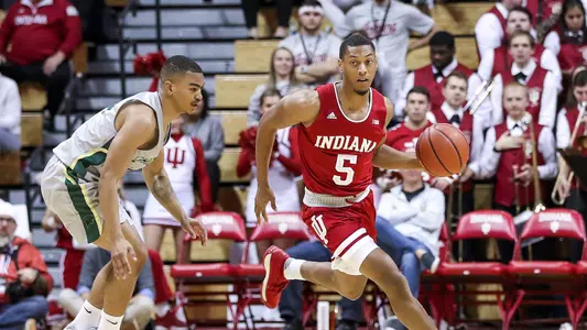 BLOOMINGTON, IN - NOVEMBER 06, 2018 - Guard Quentin Taylor #5 of the Indiana Hoosiers  during the game against the Chicago State Cougars and the Indiana Hoosiers at Simon Skjodt Assembly Hall in Bloomington, IN. Photo By Craig Bisacre/Indiana Athletics