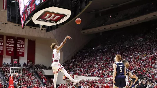 BLOOMINGTON, IN - NOVEMBER 23, 2018 - Guard Romeo Langford #0 of the Indiana Hoosiers during the game between the UC Davis Aggies and the Indiana Hoosiers at Simon Skjodt Assembly Hall in Bloomington, IN. Photo By Rose Bythrow/Indiana Athletics