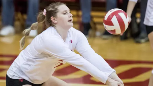 BLOOMINGTON, IN - OCTOBER 31, 2018 - Outside hitter Breana Edwards #11 of the Indiana Hoosiers during the game between the Michigan Wolverines and the Indiana Hoosiers at the University Gym in Bloomington, IN. Photo By Missy Minear/Indiana Athletics