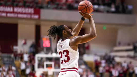 BLOOMINGTON, IN - NOVEMBER 01, 2018 - Forward Damezi Anderson Jr. #23 of the Indiana Hoosiers during the game against the University of Southern Indiana Screaming Eagles and the Indiana Hoosiers at Simon Skjodt Assembly Hall in Bloomington, IN. Photo By John Sims/Indiana Athletics