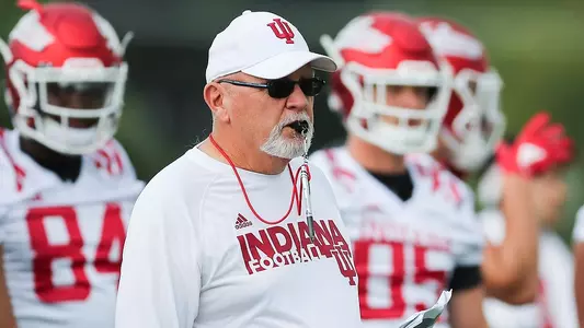 BLOOMINGTON, IN - AUGUST 03, 2018 - Indiana Hoosiers Offensive Coordinator Mike DeBord during the first fall camp practice of 2018 in Bloomington, IN. Photo By Craig Bisacre/Indiana Athletics