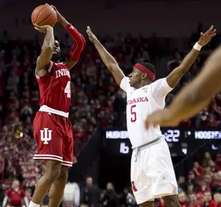 LINCOLN, NE - FEBRUARY 20, 2018 - \mb during the game against the Nebraska Cornhuskers and the Indiana Hoosiers at Pinnacle Bank Arena in Lincoln, Nebraska, NE. Photo By Matt Ryerson