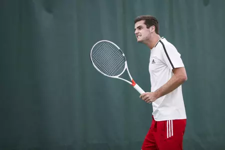 BLOOMINGTON, IN - MARCH 02, 2018 - \mt during the match between the Indiana Hoosiers and Marquette Golden Eagles at the IU Tennis Center Photo By Zach Reitzug/Indiana University Athletics