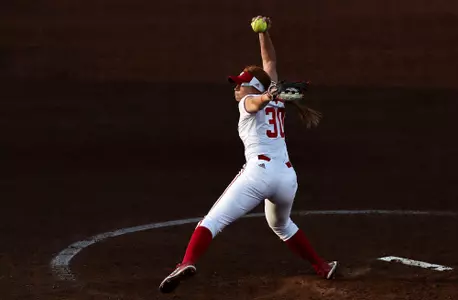 BLOOMINGTON, IN - APRIL 18, 2018 - pitcher Emily Goodin #30 of the Indiana Hoosiers during the game against the Louisville Cardinals and the Indiana Hoosiers at Andy Mohr Field in Bloomington, IN. Photo By Craig Bisacre/Indiana Athletics