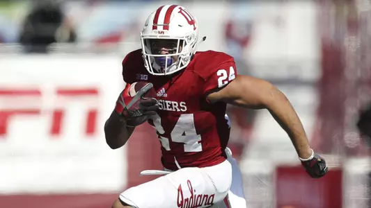 Bloomington, IN - OCTOBER 14, 2017 - running back Mike Majette #24 of the Indiana Hoosiers during the game against the Michigan Wolverines and the Indiana Hoosiers at Memorial Stadium in Bloomington, IN. Photo By Craig Bisacre/Indiana Athletics