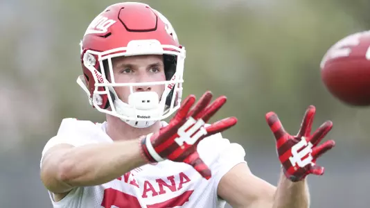 BLOOMINGTON, IN - AUGUST 03, 2018 - wide receiver Luke Timian #25 of the Indiana Hoosiers during fall camp practice in Bloomington, IN. Photo By Craig Bisacre/Indiana Athletics