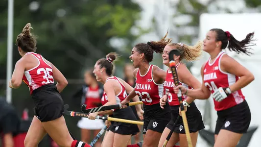 BLOOMINGTON, IN - AUGUST 24, 2018 - The Indiana University Hoosiers Field Hockey Team during the game against the University of Louisville Cardinals and the Indiana Hoosiers at the IU Field Hockey Complex in Bloomington, IN. Photo By Rose Bythrow/ Indiana Athletics