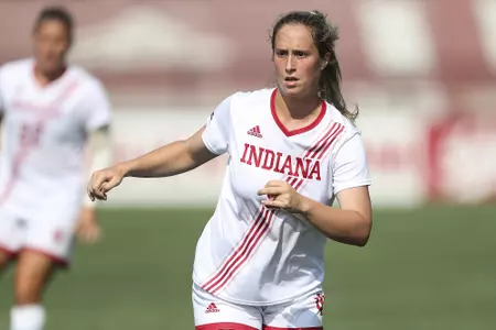 BLOOMINGTON, IN - AUGUST 19, 2018 - Forward Ana Garibaldi #9 of the Indiana Hoosiers during the game against the Miami University RedHawks and the Indiana Hoosiers at Bill Armstrong Stadium in Bloomington, IN. Photo By Craig Bisacre/Indiana Athletics