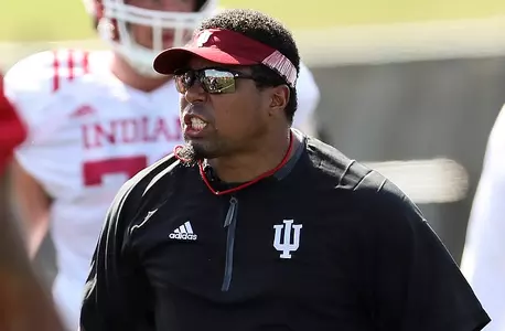 BLOOMINGTON, IN - AUGUST 06, 2018 - Indiana Hoosiers Running Backs Coach Mike Hart during Indiana football fall camp in Bloomington, IN. Photo By Missy Minear/Indiana Athletics