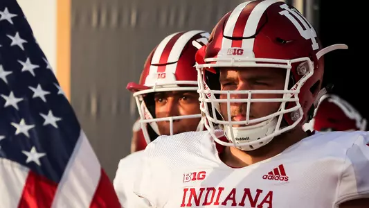 MIAMI, FL - SEPTEMBER 01, 2018 - offensive lineman Wes Martin #76 of the Indiana Hoosiers  during the game against the FIU Panthers and the Indiana Hoosiers at Riccardo Silva Stadium in Miami, FL. Photo By Craig Bisacre/Indiana Athletics
