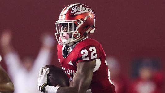 BLOOMINGTON, IN - SEPTEMBER 22, 2018 - wide receiver Whop Philyor #22 of the Indiana Hoosiers during the game between the Michigan State Spartans and the Indiana Hoosiers at Memorial Stadium in Bloomington, IN. Photo By Craig Bisacre/Indiana Athletics