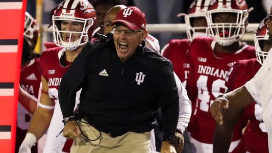 BLOOMINGTON, IN - SEPTEMBER 22, 2018 - Indiana Hoosiers Head Coach Tom Allen during the game between the Michigan State Spartans and the Indiana Hoosiers at Memorial Stadium in Bloomington, IN. Photo By Craig Bisacre/Indiana Athletics
