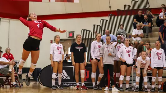 BLOOMINGTON, IN - SEPTEMBER 23, 2018 - Defensive specialist Bayli Lebo #4 of the Indiana Hoosiers during the game between the Illinois Fighting Illini and the Indiana Hoosiers at the University Gym in Bloomington, IN. Photo By Lydia Knoll/Indiana Athletics