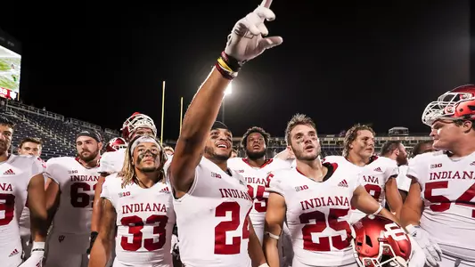 MIAMI, FL - SEPTEMBER 01, 2018 - running back Mike Majette #24 of the Indiana Hoosiers and teammates during the game against the FIU Panthers and the Indiana Hoosiers at Riccardo Silva Stadium in Miami, FL. Photo By Craig Bisacre/Indiana Athletics