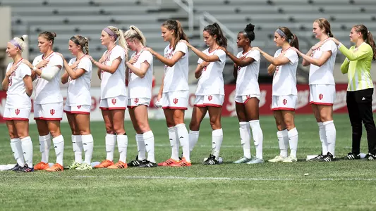 BLOOMINGTON, IN - AUGUST 19, 2018 - Indiana Hoosier Women's Soccer Team during the game against the Miami University RedHawks and the Indiana Hoosiers at Bill Armstrong Stadium in Bloomington, IN. Photo By Carter Waldron/Indiana Athletics