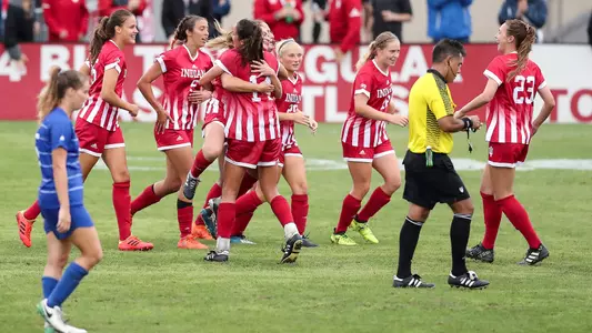 BLOOMINGTON, IN - SEPTEMBER 07, 2018 - The Indiana University Hoosier Women's Soccer Team during the game against the Stanford Cardinals and the Indiana Hoosiers at the Field Hockey Complex in Bloomington, IN. Photo By Craig Bisacre/Indiana Athletics