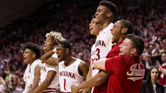 BLOOMINGTON, IN - DECEMBER 22, 2018 - Indiana Hoosiers Men's Basketball team during the game between the Jacksonville Dolphins and the Indiana Hoosiers at Simon Skjodt Assembly Hall in Bloomington, IN. Photo By Craig Bisacre/Indiana Hoosiers