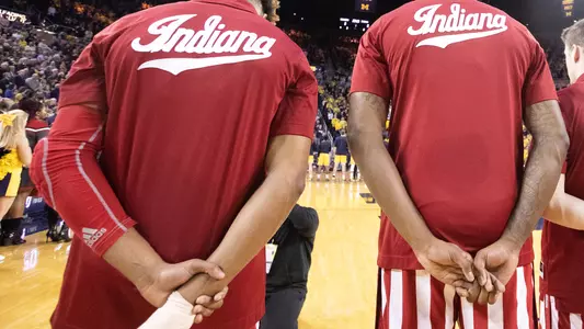 ANN ARBOR, MI - JANUARY 06, 2019 - Indiana Hoosiers Men's Basketball team during the game between the Michigan Wolverines and the Indiana Hoosiers at the Crisler Center in Ann Arbor, MI. Photo By Andrew Mascharka/For Indiana Athletics