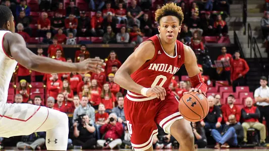 Romeo Langford COLLEGE PARK, MD - JANUARY 11, 2019 - \mbb during the game between the Maryland Terrapins and the Indiana Hoosiers at the Xfinity Center in College Park, MD. Photo By Mitchell Layton/For Indiana Athletics