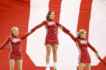 BLOOMINGTON, IN - NOVEMBER 01, 2018 - Indiana Hoosiers Cheerleaders during a game against the University of Southern Indiana Screaming Eagles and the Indiana Hoosiers in Simon Skjodt Assembly Hall in Bloomington, IN. Photo By Craig Bisacre/Indiana Athletics