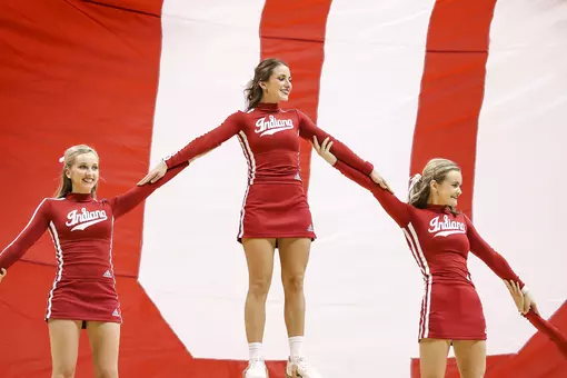 BLOOMINGTON, IN - NOVEMBER 01, 2018 - Indiana Hoosiers Cheerleaders during a game against the University of Southern Indiana Screaming Eagles and the Indiana Hoosiers in Simon Skjodt Assembly Hall in Bloomington, IN. Photo By Craig Bisacre/Indiana Athletics