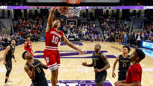 EVANSTON, IL - JANUARY 22, 2019 - Guard Robert Phinisee #10 of the Indiana Hoosiers during the game between the Northwestern Wildcats and the Indiana Hoosiers at the Welsh-Ryan Arena in Evanston, IL. Photo By Steve Woltmann/For Indiana Athletics