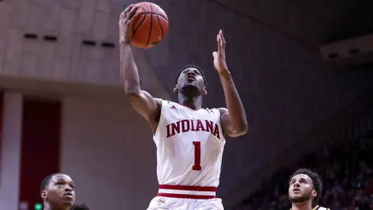 BLOOMINGTON, IN - NOVEMBER 05, 2019 - guard Al Durham #1 of the Indiana Hoosiers during the game between the Western Illinois Leathernecks and the Indiana Hoosiers at Simon Skjodt Assembly Hall in Bloomington, IN. Photo By Andrew Mascharka/Indiana Athletics