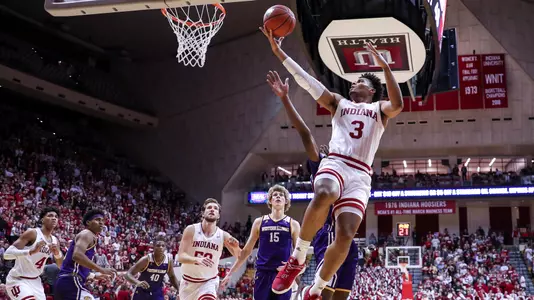 BLOOMINGTON, IN - NOVEMBER 05, 2019 - forward Justin Smith #3 of the Indiana Hoosiers during the game between the Western Illinois Leathernecks and the Indiana Hoosiers at Simon Skjodt Assembly Hall in Bloomington, IN. Photo By Missy Minear/Indiana Athletics